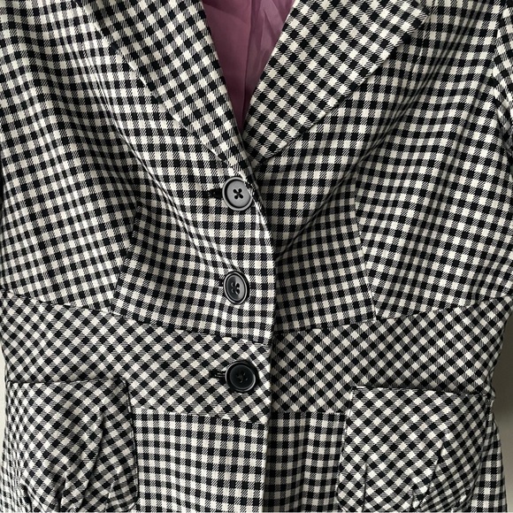 Y2K Vintage Smart Set Gingham Cropped Sleeve Blazer Black White Short Medium - Picture 3 of 9